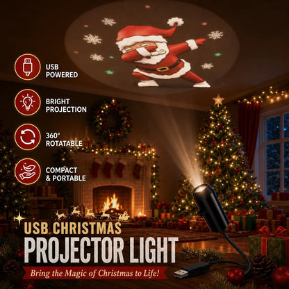 USB Christmas projection light in a festive room