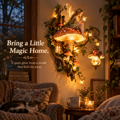 Enchanted Mushroom Fairy Wall Light in a cozy reading corner