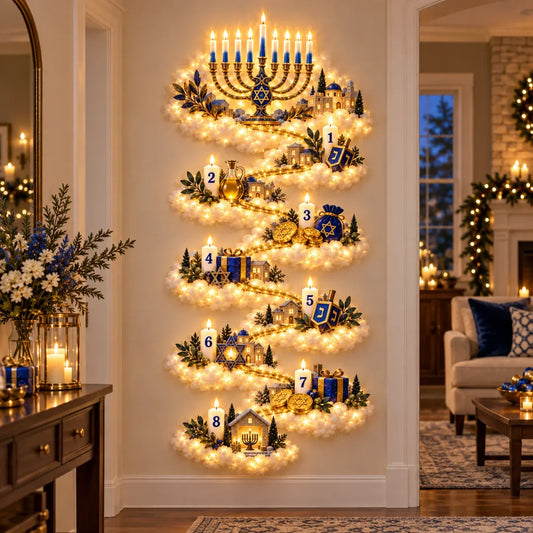 Eight Nights of Light illuminated Hanukkah wall decor