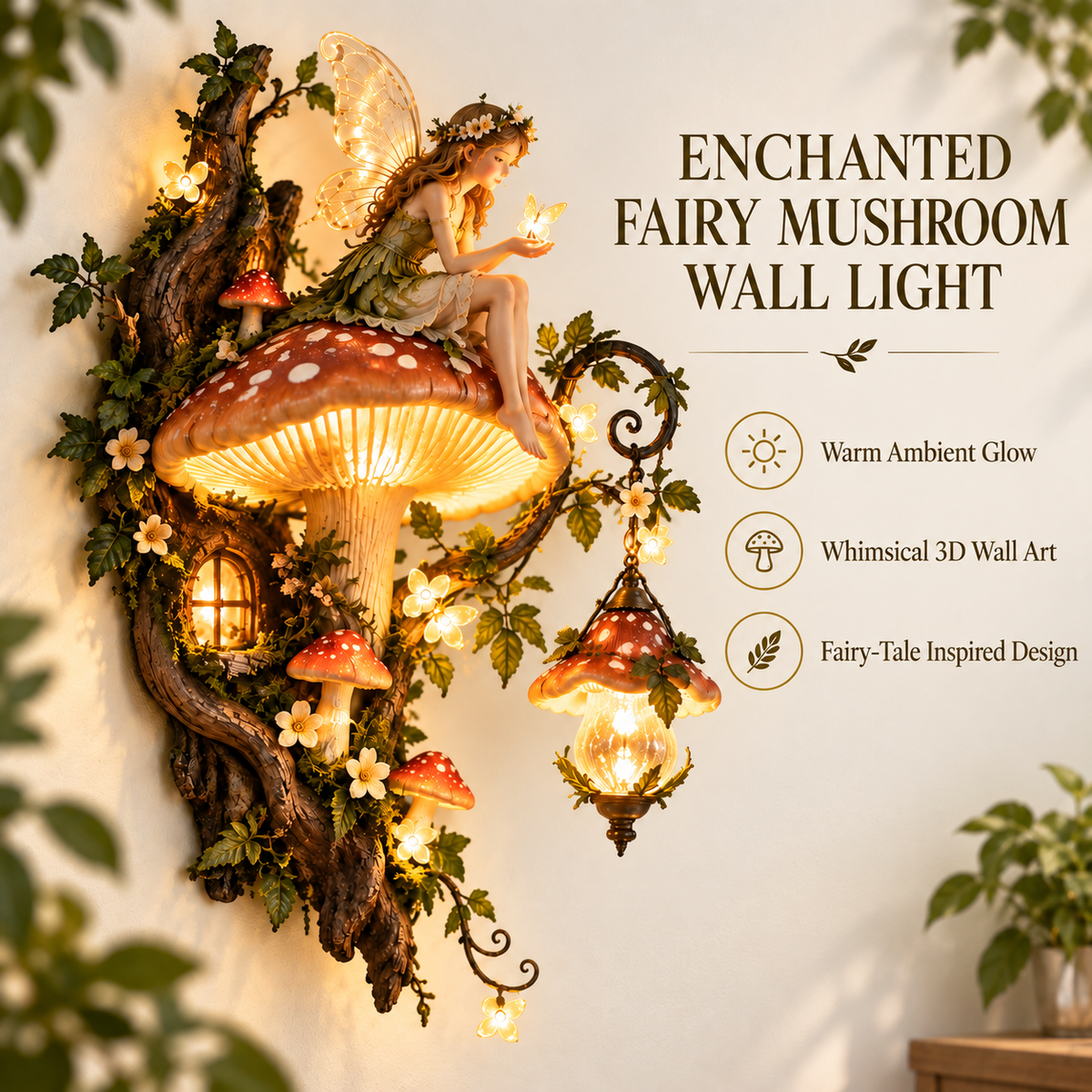 Enchanted Mushroom Fairy Wall Light woodland scene