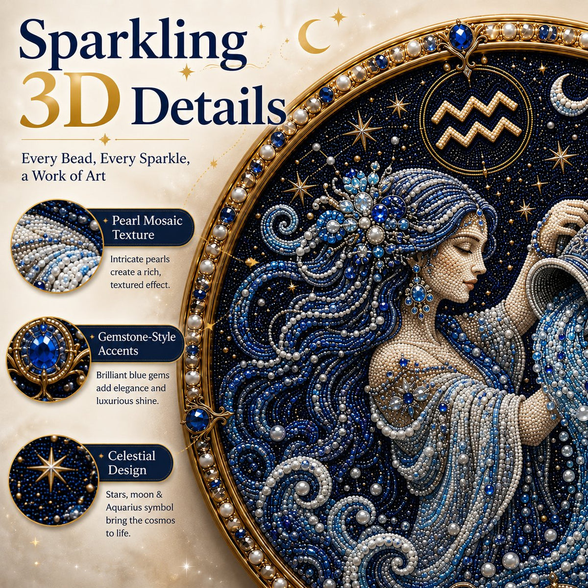 Zodiac pearl art DIY kit — raised pearl detail