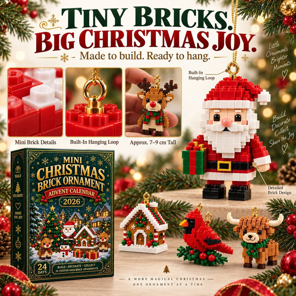 Christmas brick ornament advent calendar with 24 festive designs