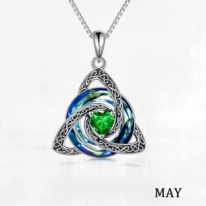 May birthstone Celtic knot necklace with white gift box