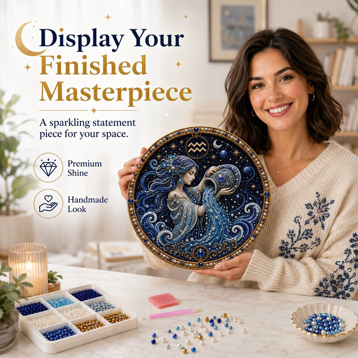 Zodiac pearl art DIY kit — finished artwork display