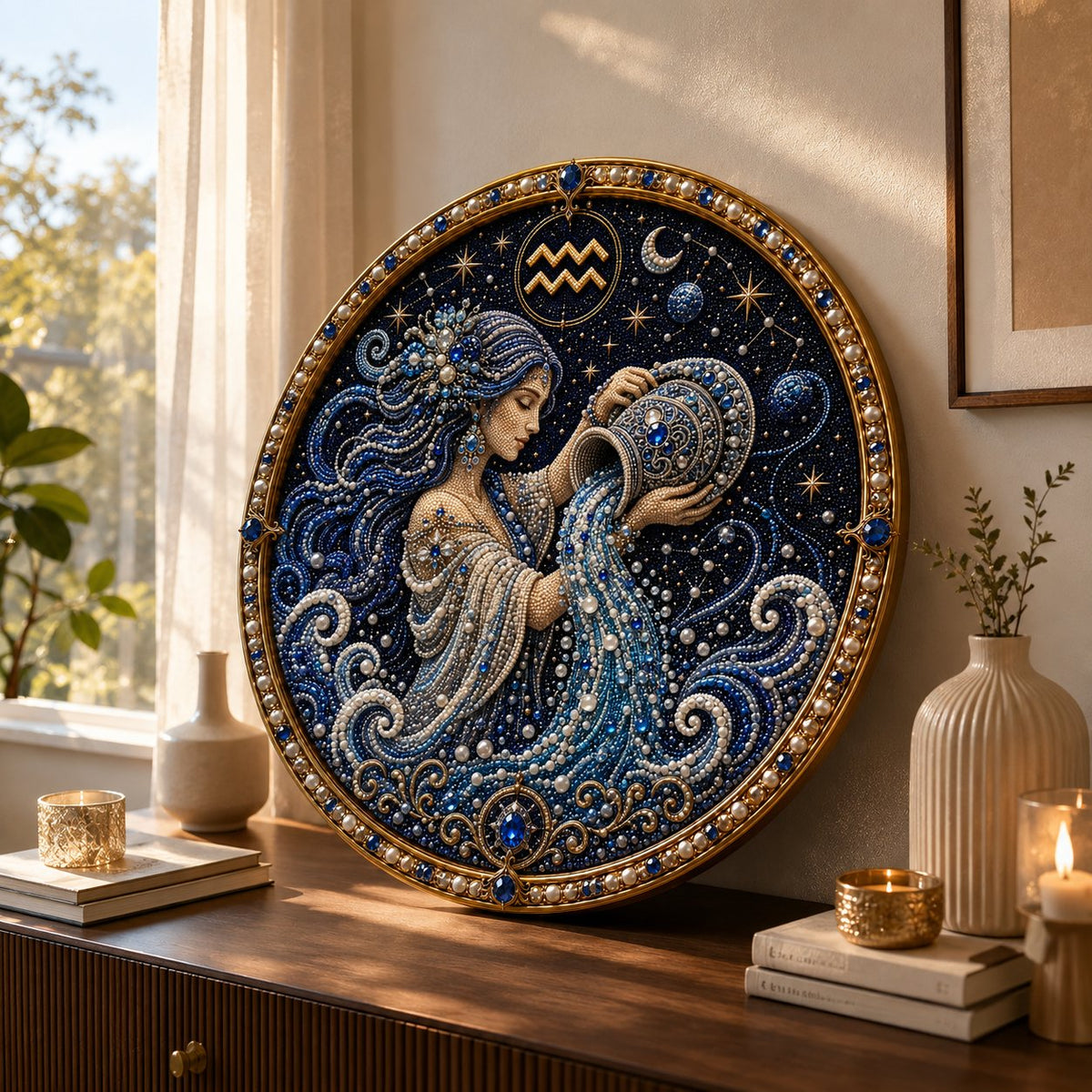 Zodiac pearl art DIY kit — Aquarius artwork detail