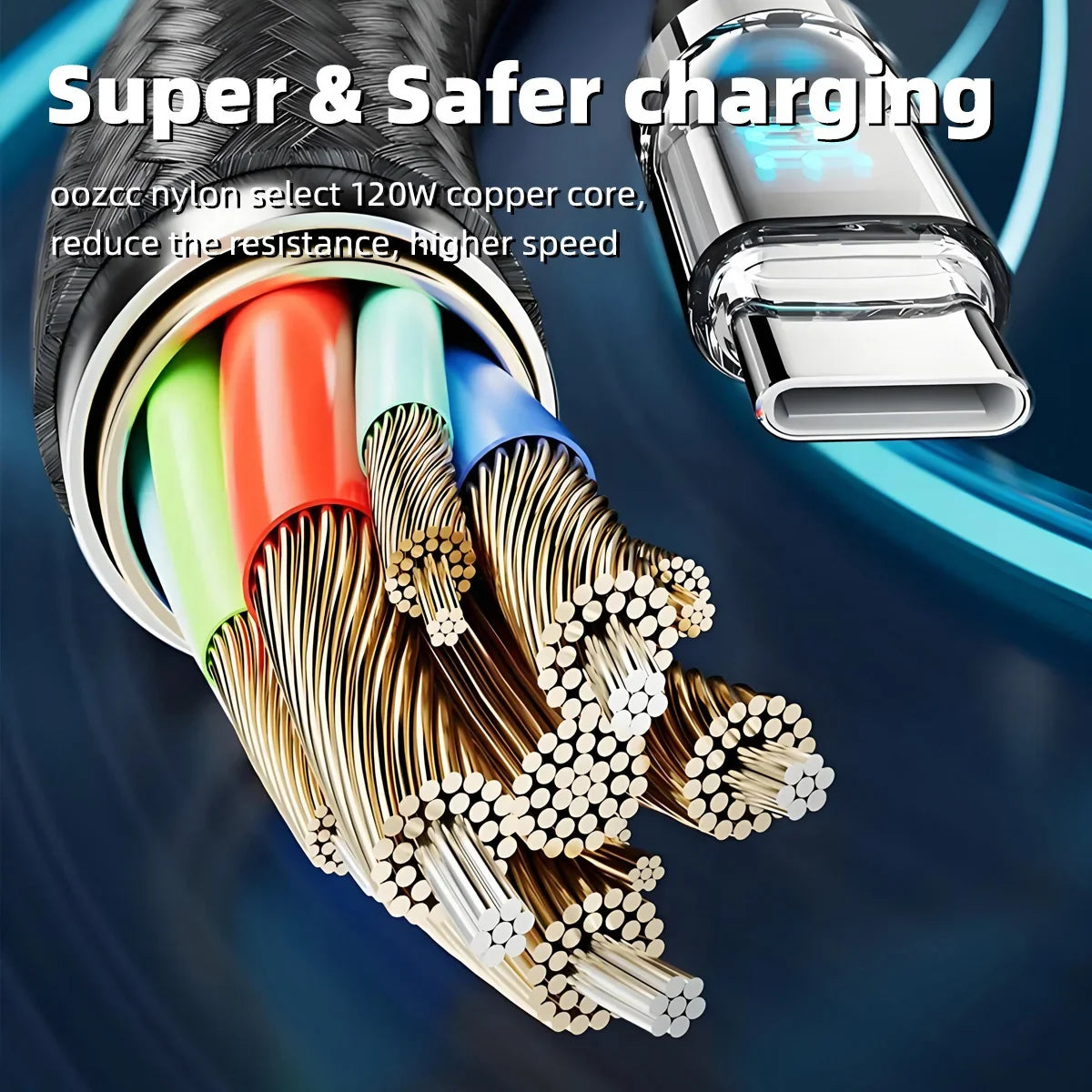 120W 5A USB-A to USB-C Fast Charging Cable with LCD Display