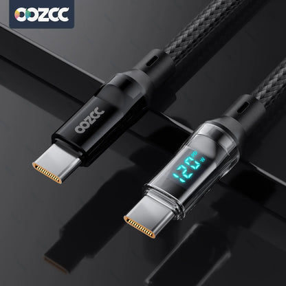 120W 5A USB-A to USB-C Fast Charging Cable with LCD Display