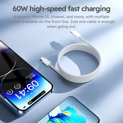 3-Pack 6FT 60W USB-C Fast Charging Cables