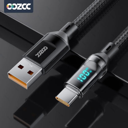 120W 5A USB-A to USB-C Fast Charging Cable with LCD Display
