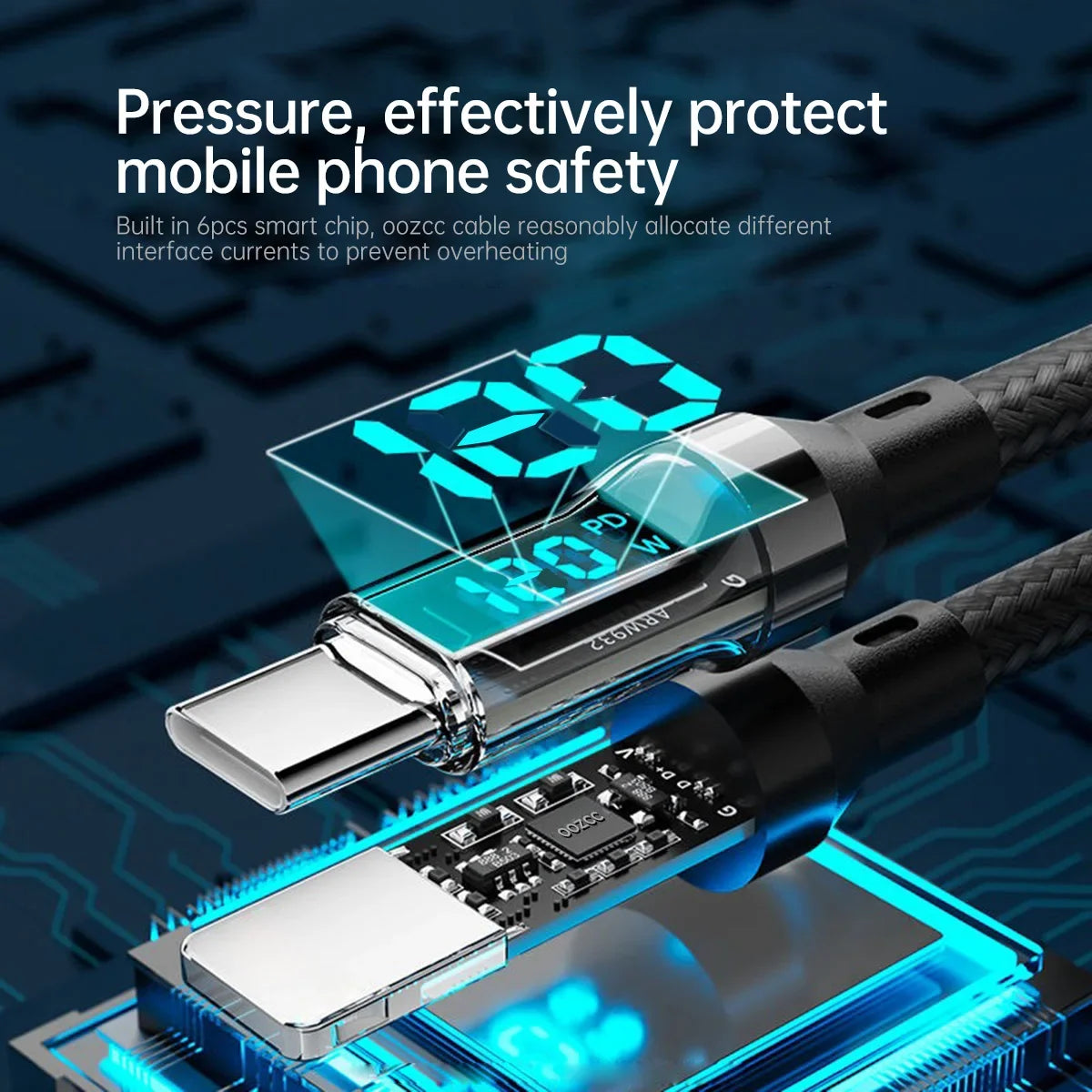 120W 5A USB-A to USB-C Fast Charging Cable with LCD Display