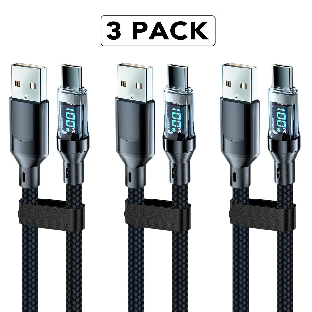 120W 5A USB-A to USB-C Fast Charging Cable with LCD Display