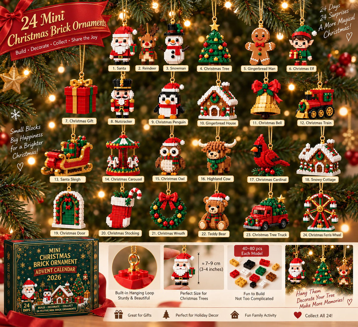 24 mini buildable Christmas ornaments collection