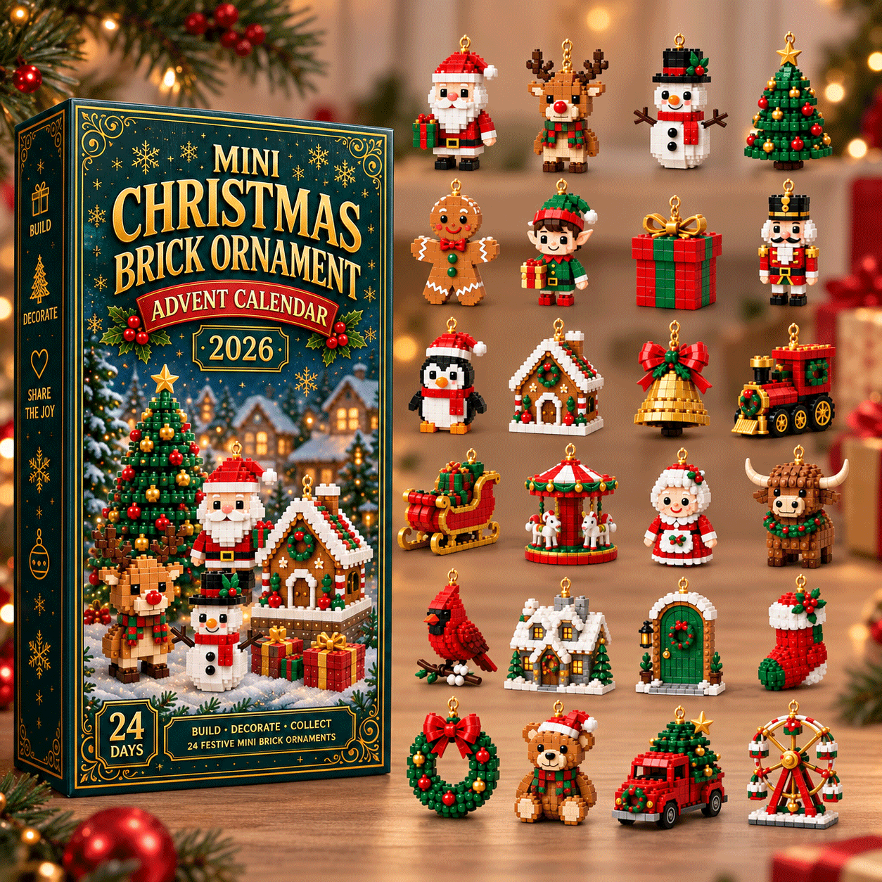 Animated overview of the mini Christmas brick ornament calendar