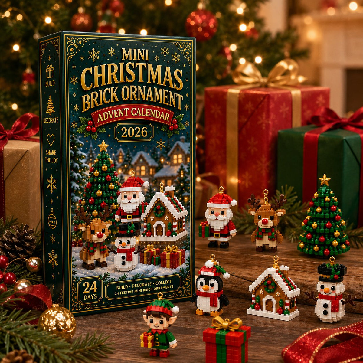 Christmas mini builds arranged for a holiday display