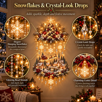 Christmas wall decor with snowflakes and crystal-look hanging drops