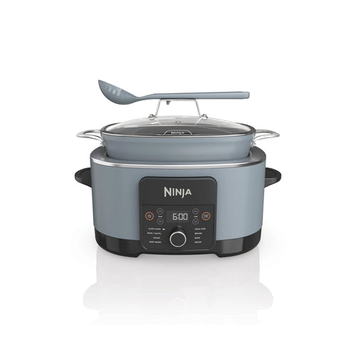 Ninja Foodi PossibleCooker Pro MC1001 in Sea Salt Grey with lid and spoon-ladle